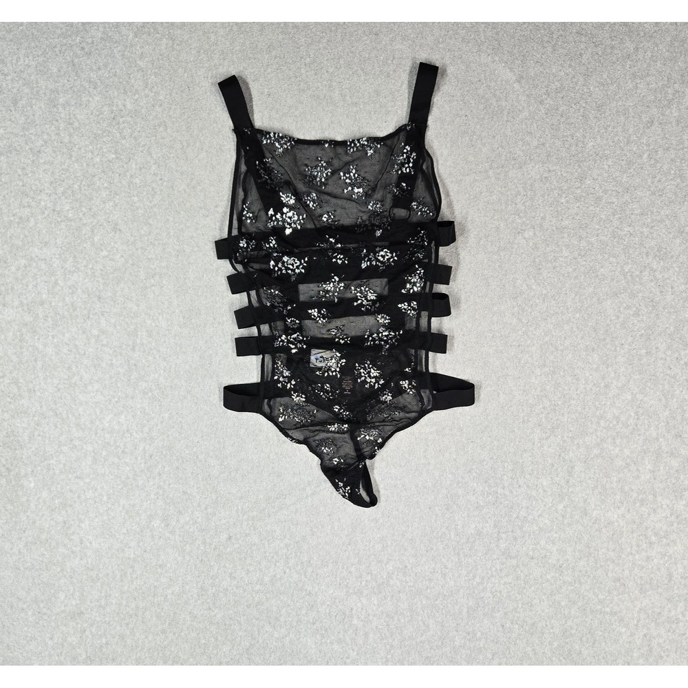 Victoria's Secret Women Bra Medium Black Floral Teddy Harness One Piece Strappy
